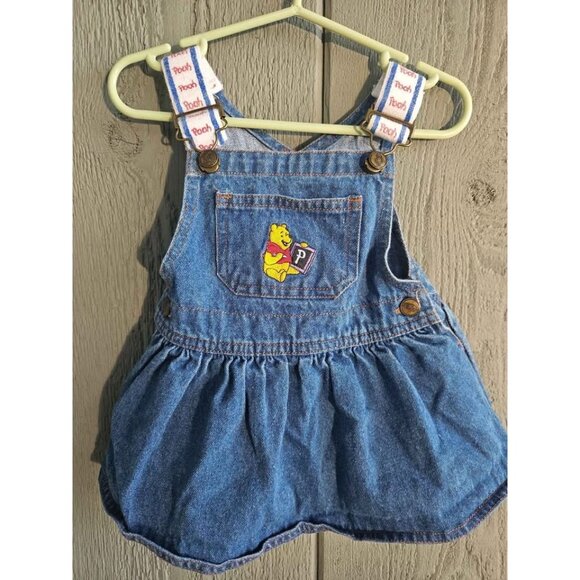 Vintage Disney 1990s Winnie The Pooh 12 Months Baby Girl Jean Jumper Dress